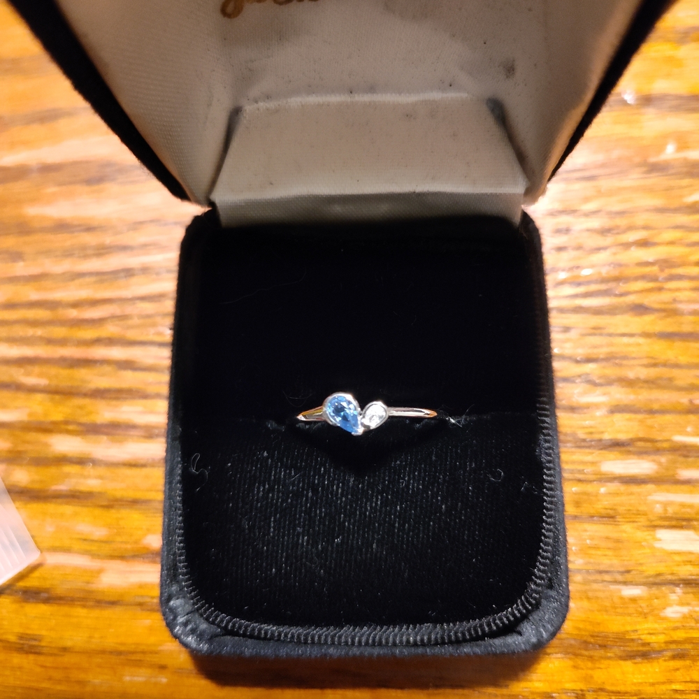 Elegant Silver and Blue Gemstone Ring Size 9